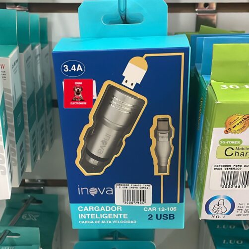 CARGADOR P/AUTO TYPEC 2 USB INOVA CAR12-106