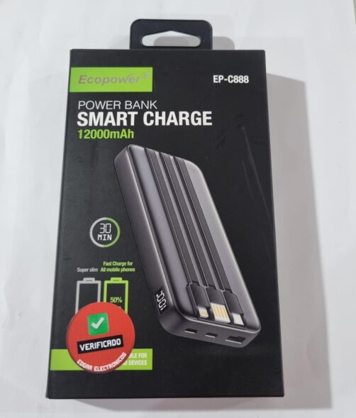 CARGADOR PORTATIL NEGRO EP-C888 12000/3IN1 ECOPOWE
