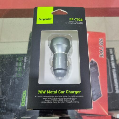 FUENTE P/AUTO CENICERO 70W TIPOC+USBA ECOPOWER